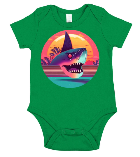 80s 90s Vintage Shark Style Short Sleeve Baby One-Piece