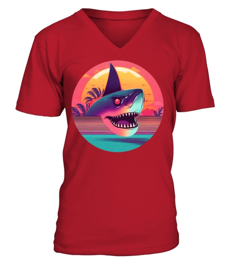80s 90s Vintage Shark Style V-Neck T-shirt