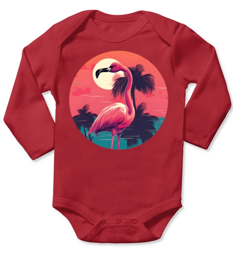 80s 90s Vintage Flamingo Style Long Sleeve Baby One-Piece