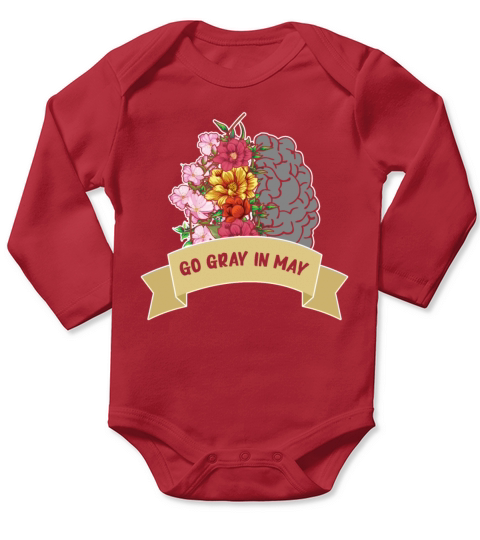 Floral Month May Gray Ribbon Brain Cancer Long Sleeve Baby One-Piece