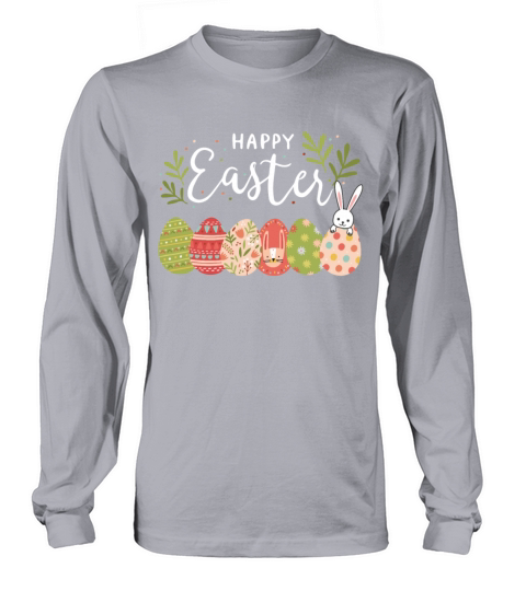 Happy Easter Spring Flowers Bunny Rabbit Egg Hunt Long sleeved Unisex