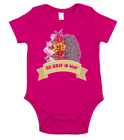 Floral Month May Gray Ribbon Brain Cancer Short Sleeve Baby One-Piece