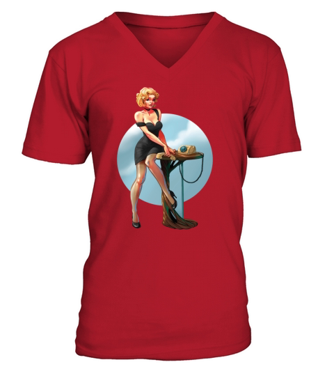Retro Pin-Up Girl Phone America V-Neck T-shirt