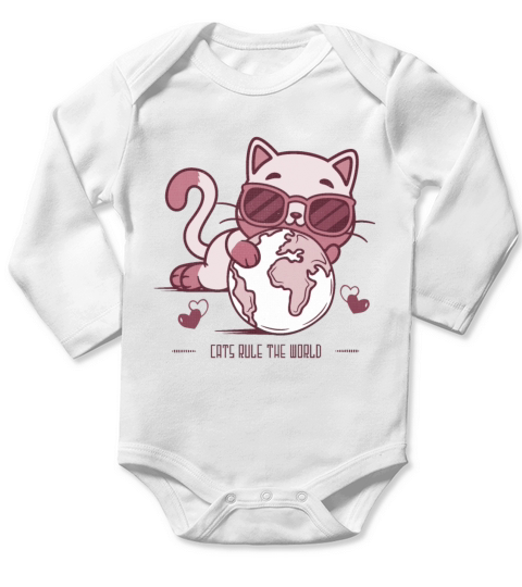 Cats rule the world - funny cat quotes Long Sleeve Baby One-Piece