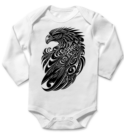 Eagle In Vintage Tattoo Tribal Feather Style Long Sleeve Baby One-Piece