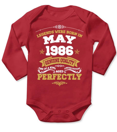 Vintage Aged To Perfection May 1986 Long Sleeve Baby One-Piece