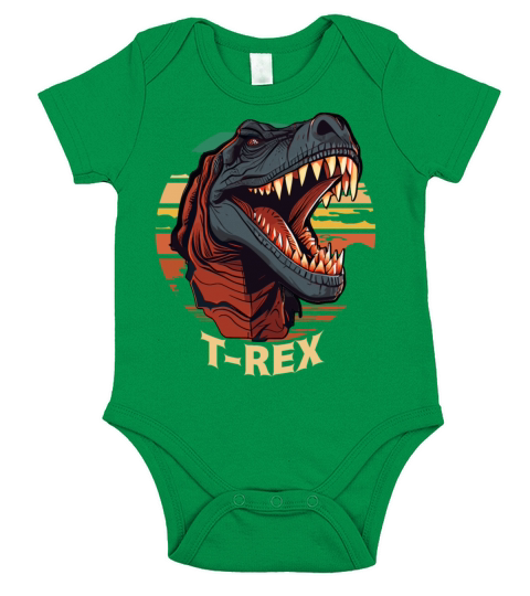 Retro Sunset T-Rex Tyrannosaurus Head Cool Dinosau Short Sleeve Baby One-Piece