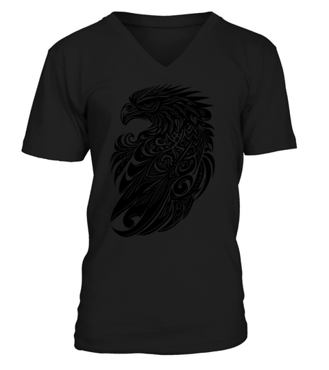 Eagle In Vintage Tattoo Tribal Feather Style V-Neck T-shirt