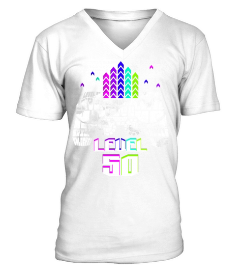 Geek Level 50 Unlocked 1973 50th Birthday Gamer V-Neck T-shirt
