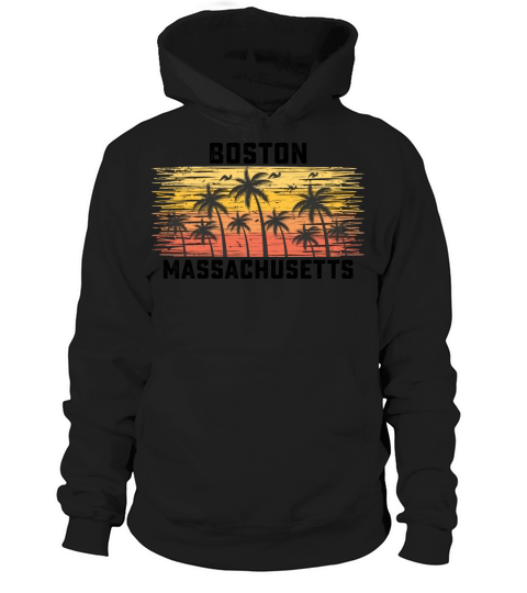 Boston Massachusetts Summer Retro VIntage Vacation Hoodie Unisex
