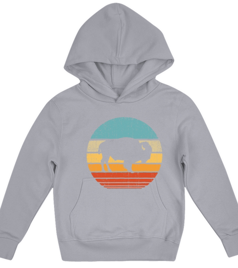 Bison Retro Vintage 60s 70s Sunset Buffalo Mammal Kids Hoodie