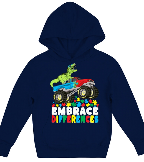 Embrace Differences TRex Monster Truck Autism Kids Kids Hoodie