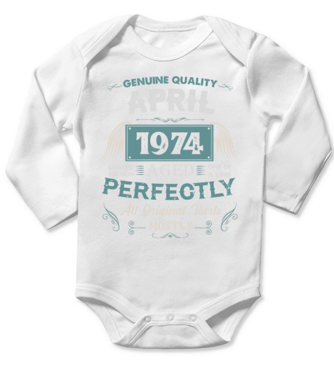 April 1974 Vintage Birthday Present Long Sleeve Baby One-Piece