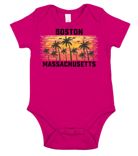 Boston Massachusetts Summer Retro VIntage Vacation Short Sleeve Baby One-Piece