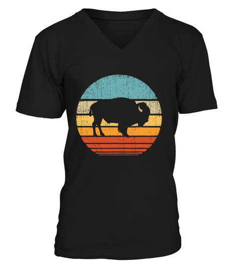 Bison Retro Vintage 60s 70s Sunset Buffalo Mammal V-Neck T-shirt
