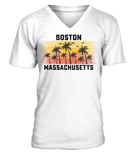 Boston Massachusetts Summer Retro VIntage Vacation V-Neck T-shirt