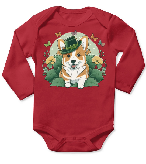 Corgi Lover Shamrock Happy St Patricks Day Long Sleeve Baby One-Piece