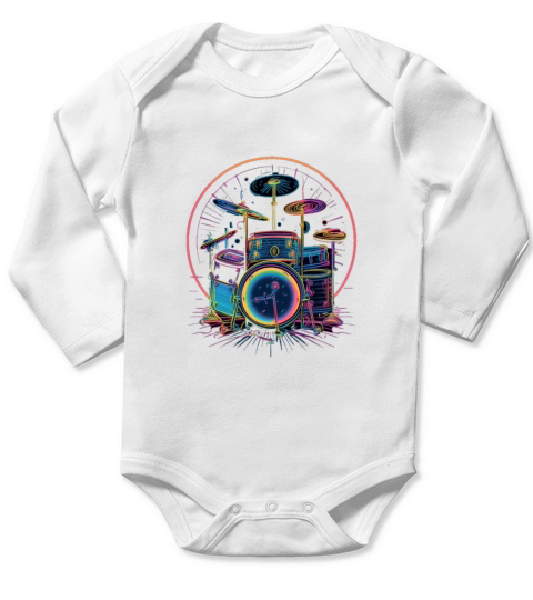 Drummer Drum Set 80s Retro Vintage Drumming Drums Long Sleeve Baby One-Piece