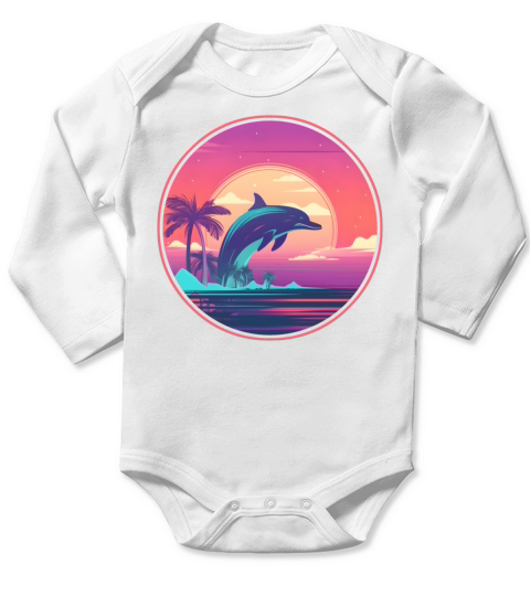 Retro Dolphin Lovers Vintage Long Sleeve Baby One-Piece
