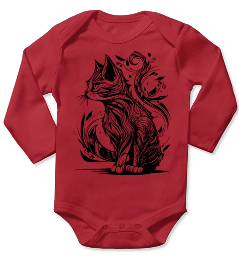 Vintage Tattoo Tribal Lines Style Cat Long Sleeve Baby One-Piece