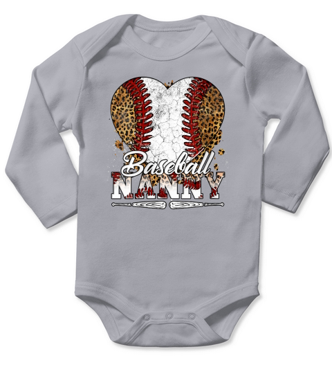 Womens Baseball Nanny Leopard Softball Heart Funny Mothers Day Long Sleeve Baby One-Piece
