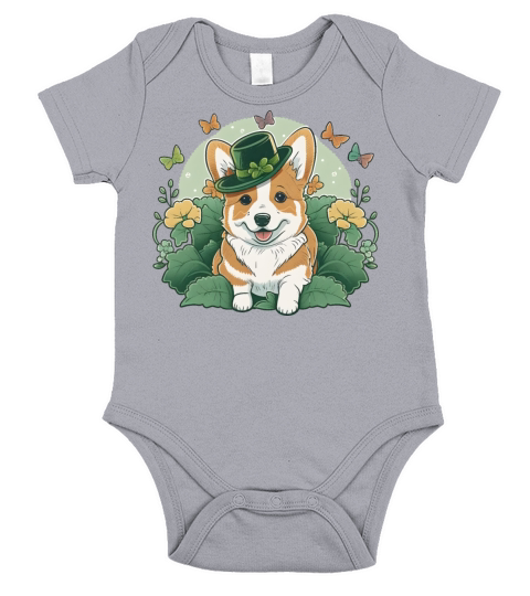 Corgi Lover Shamrock Happy St Patricks Day Short Sleeve Baby One-Piece