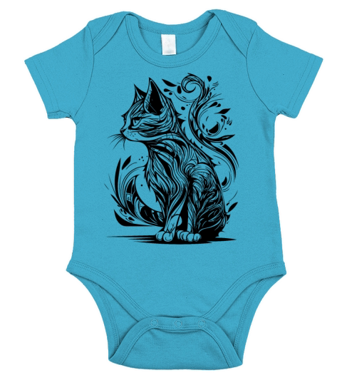 Vintage Tattoo Tribal Lines Style Cat Short Sleeve Baby One-Piece
