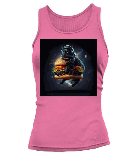 Funny Black Cat Astronaut Hamburger Tank top Woman