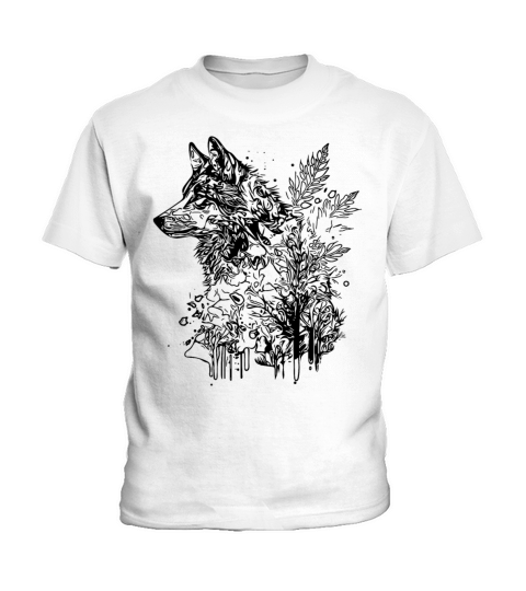 Vintage Wolf Head Portrait Nature Ink Tattoo Style Kids T-Shirt