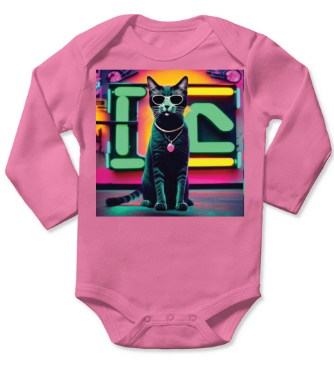 cat daddy black cat vintage eighties style Long Sleeve Baby One-Piece