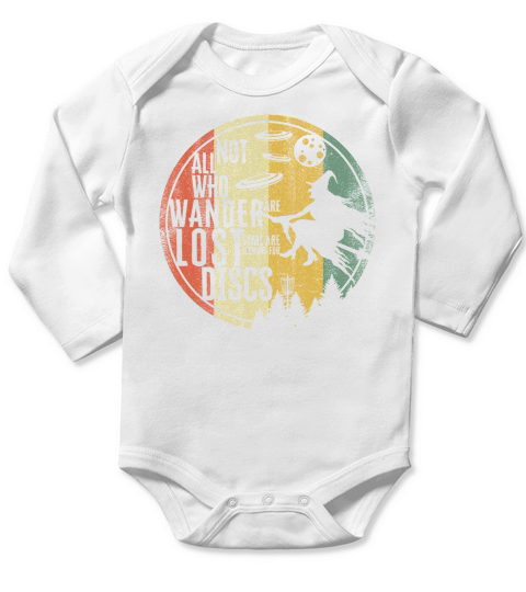Not All Who Wander Are Lost Disc Golf Funny Retro Frisbee Long Sleeve Baby One-Piece