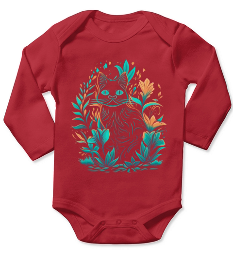Purrfectly Wonderland whimsical color cat Long Sleeve Baby One-Piece