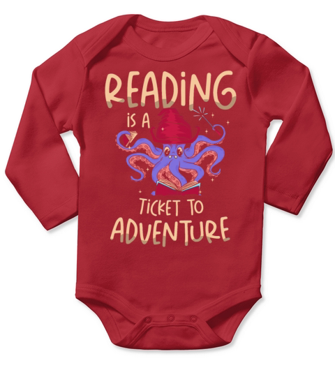 Reading Is A Ticket To Adventure Bookworm Book Long Sleeve Baby One-Piece