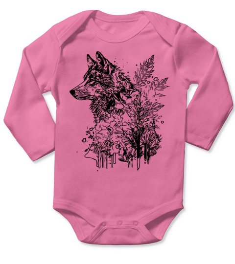 Vintage Wolf Head Portrait Nature Ink Tattoo Style Long Sleeve Baby One-Piece