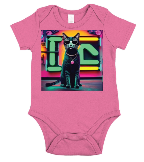 cat daddy black cat vintage eighties style Short Sleeve Baby One-Piece