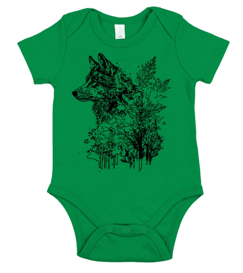 Vintage Wolf Head Portrait Nature Ink Tattoo Style Short Sleeve Baby One-Piece