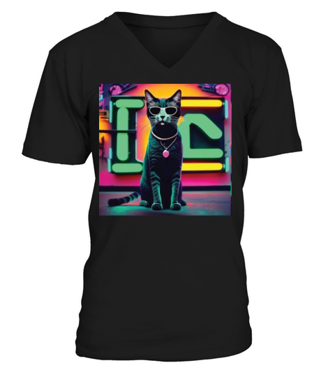 cat daddy black cat vintage eighties style V-Neck T-shirt