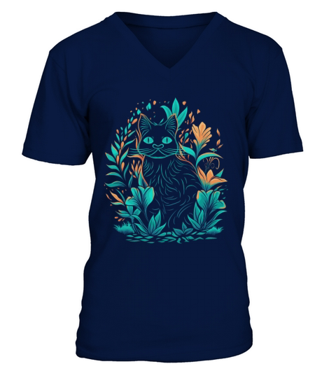 Purrfectly Wonderland whimsical color cat V-Neck T-shirt