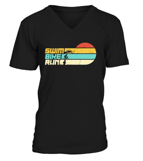 Triathlon Swim Bike Run Retro Training Triathletes V-Neck T-shirt