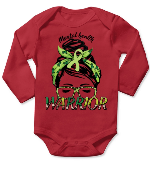 Green Mental Health Warrior Awareness Month Long Sleeve Baby One-Piece