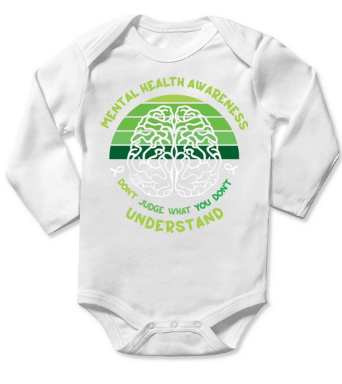 May Green Mental Health Awareness Month Brain Long Sleeve Baby One-Piece
