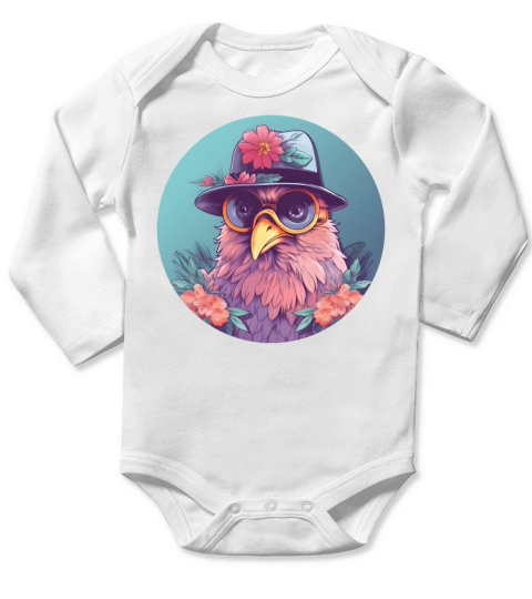 Retro 80s 90s Chicken Vintage Long Sleeve Baby One-Piece