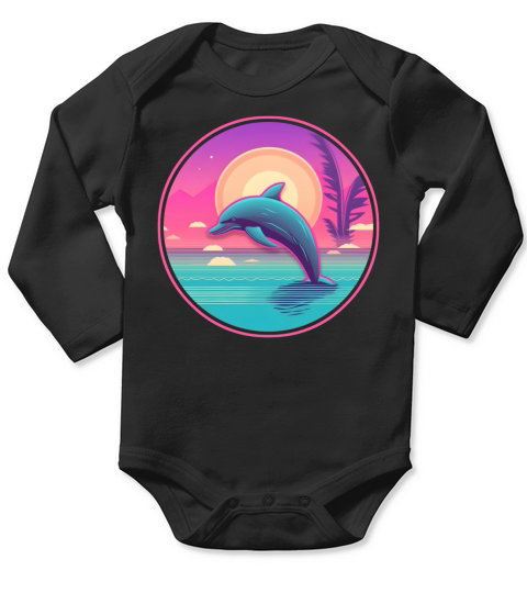 Vintage 80s 90s Nostalgic Dolphin Lovers Long Sleeve Baby One-Piece
