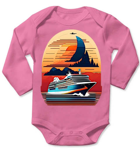 Vintage design with cruise ship Long Sleeve Baby One-Piece