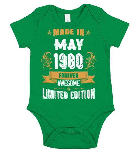 May 1980 Vintage Birthday Present Short Sleeve Baby One-Piece
