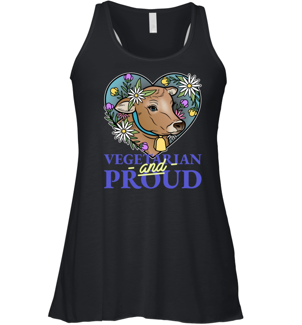 Vegetarian and Proud quote with beautiful cow head Women's Flowy Tank Top