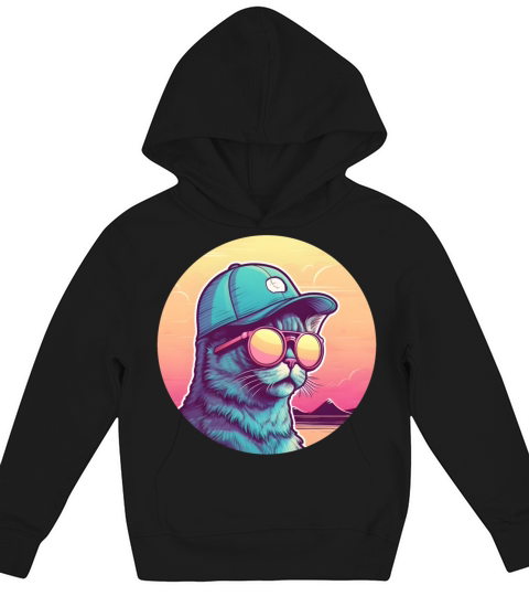 Retro Style 80s 90s Vintage Cat Lovers Kids Hoodie