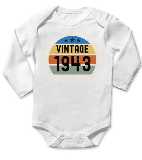 80th Birthday Vintage 1943 Long Sleeve Baby One-Piece