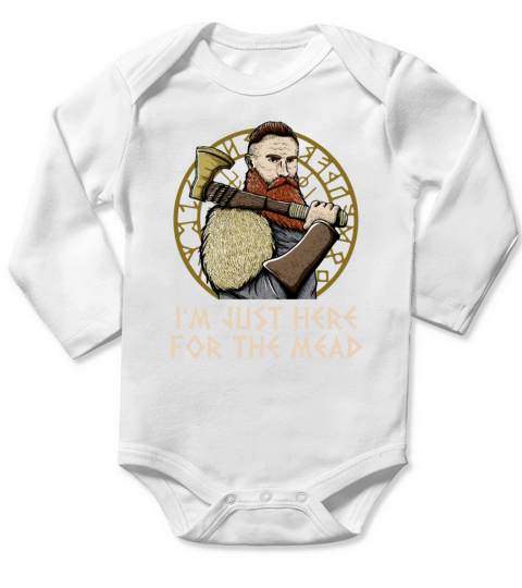 Im Just Here for the Mead Mythology Norwegian Long Sleeve Baby One-Piece