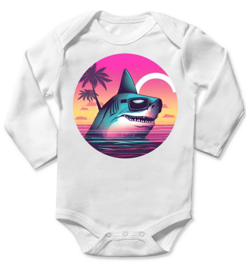 Retro Shark Lovers Vintage Long Sleeve Baby One-Piece